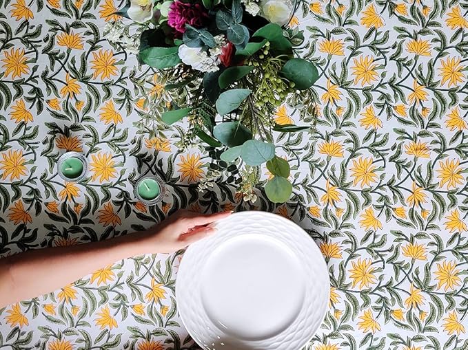 ATOSII 'Noor' 100% Cotton Boho Square Tablecloth, Handblock Floral Print Linen Table Cloth for Dining Table I Tabletop I Parties/Outdoor I Wedding I Spring/Summer (60" X 60")