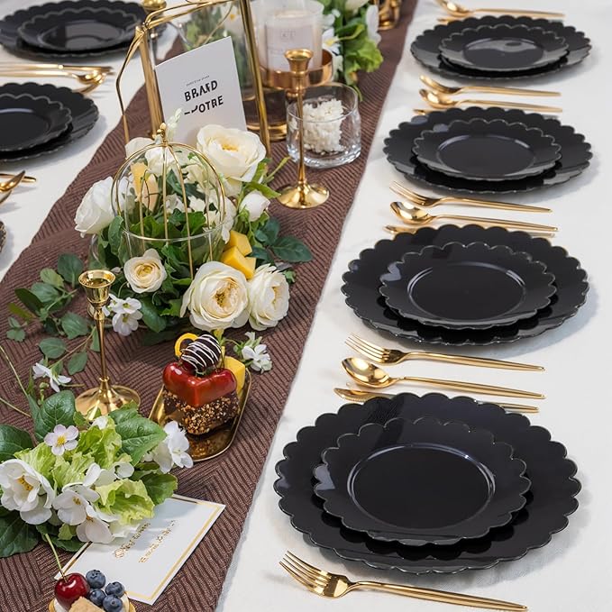 SUT 72 PCS Black Plastic Plates - 7.5 Inch Plates Disposable Heavy Duty，Plastic Plates for Party, Dessert & Celebrations
