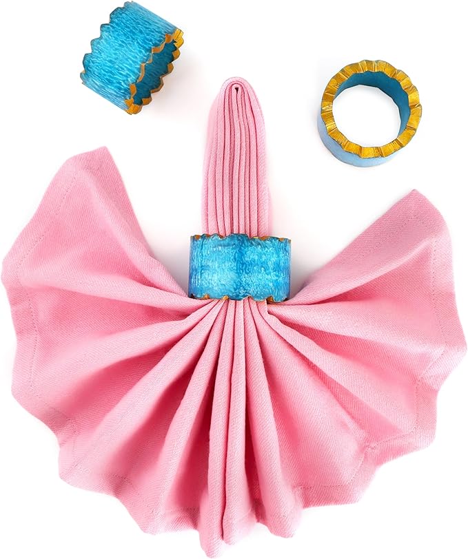 ALPHA Living HOME Handmade Epoxy Napkin Rings Set of 12 | Elegant Round Napkin Holders for Dining Table, Weddings, Parties & Home Décor | Durable & Stylish Farmhouse Table Accessories - (Blue Gold)