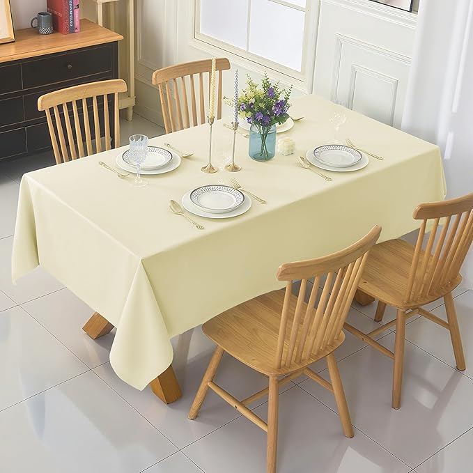 6-Pack 60x120 inch Beige Table Cloths, Solid Stain and Wrinkle Resistant Oblong Tablecloth, Premium Plain Weave Polyester Fabric Rectangle Table Linen Covers for Hotel, Wedding