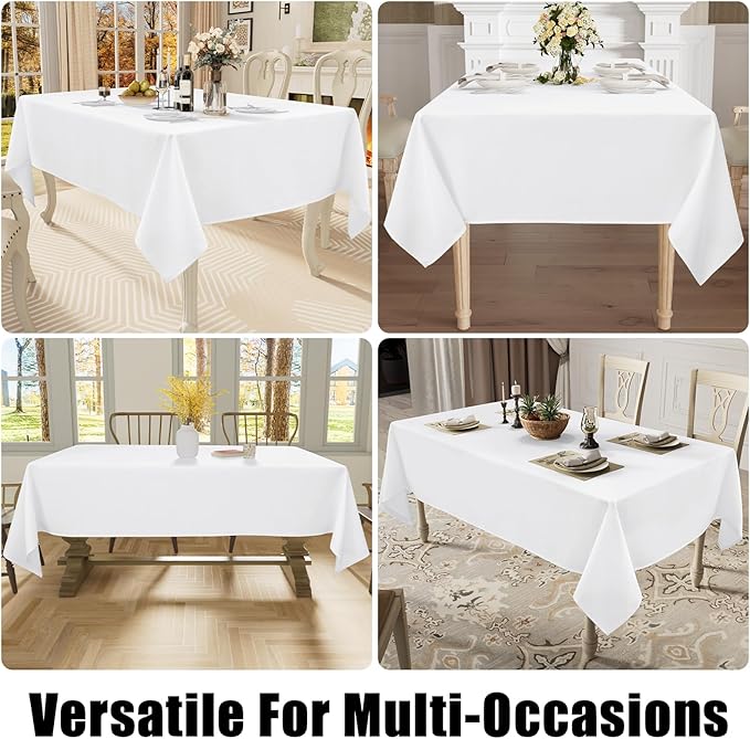 Smiry Rectangle Table Cloth Linen Textured, Waterproof Spillproof Anti-Wrinkle Burlap Tablecloth, Washable Decorative Fabric Table Cover for Dining, Party, Banquet, 60 x 84 Inch, White