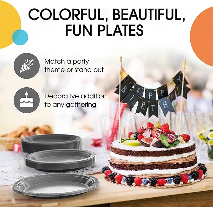 Silver Plastic Plates For Party 7" Silver Disposable Plates Heavy Duty 100 Pcs Plastic Dinnerware Sets Heavy Duty 350 GSM Disposable Dinnerware Set