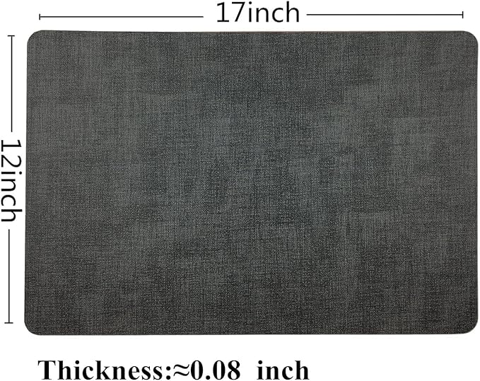 WAZAIGUR Waterproof Easy to Clean Heat Resistant Thick Faux Leather Washable Placemats Set of 4 Grey