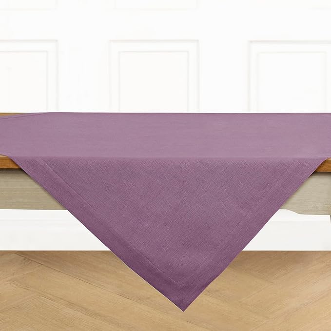 Solino Home Linen Tablecloth 52 x 52 Inch - 100% Pure Linen Mulberry Square Tablecloth - Fete, Machine Washable Table Throw for Valentines, Spring, Easter