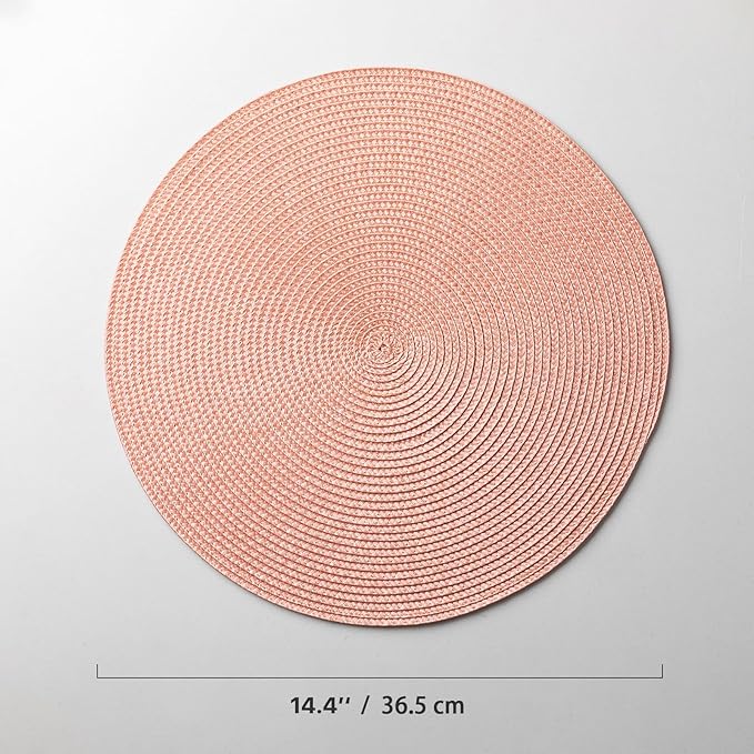 Round Placemats Set of 4 Plastic Woven Placemats Washable Wipeable Table Mats for Dining Table Heat Resistant Non-Slip Circle Place Mats (Sandstone Pink)