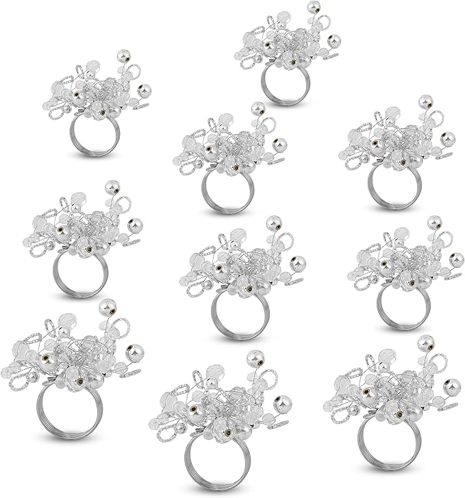 12 Pcs Decorative Beaded Napkin Rings - Elegant Napkin Ring Modern Cloth Napkin Holders for Table Kitchen Dinner Decor Party Wedding Special Occasion Everyday Use (Silver) - ALPHA Living HOME