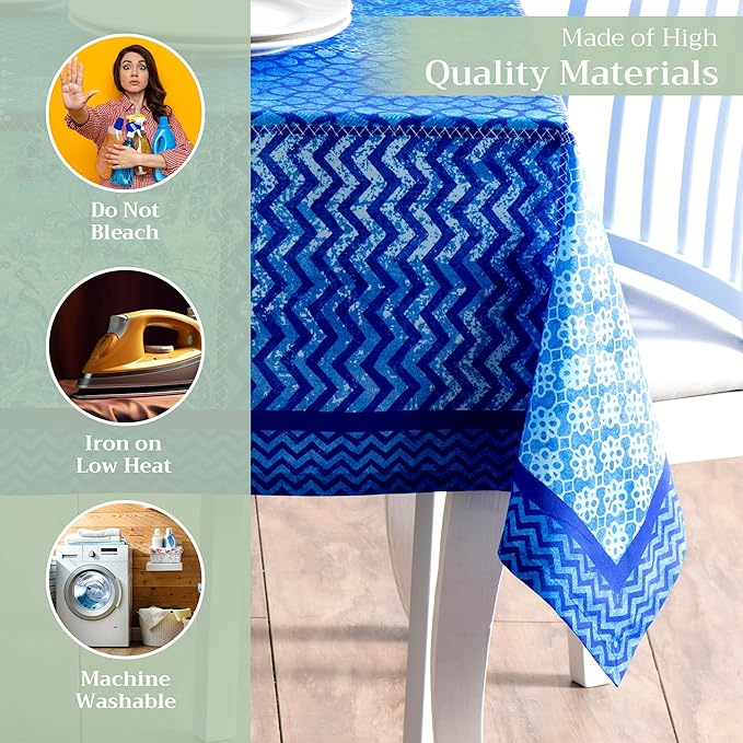 Maison d' Hermine Table Cloth Rectangle Table 100% Cotton 60 x 90 Inches Tablecloth Reusable Decorative for Dining Room Farmhouse Home Valentines Day Decorations Spring Summer - Indigo Love