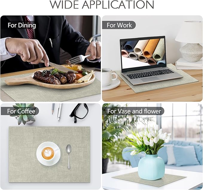 Faux Leather Placemats Set of 4 Washable PU Table mats for Kitchen Table - Heat Resistant, Waterproof, Easy Clean, Anti Slip 11.8" x 17" (Light Green-4 Pack)