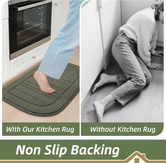 BEQHAUSE 24x36 Inch Kitchen Rug Mat Durable Kitchen Rugs Non-Slip Washable Absorbent Kitchen Mats for Floor Dirt-Resistant Semicircular Kitchen Mat (Green)
