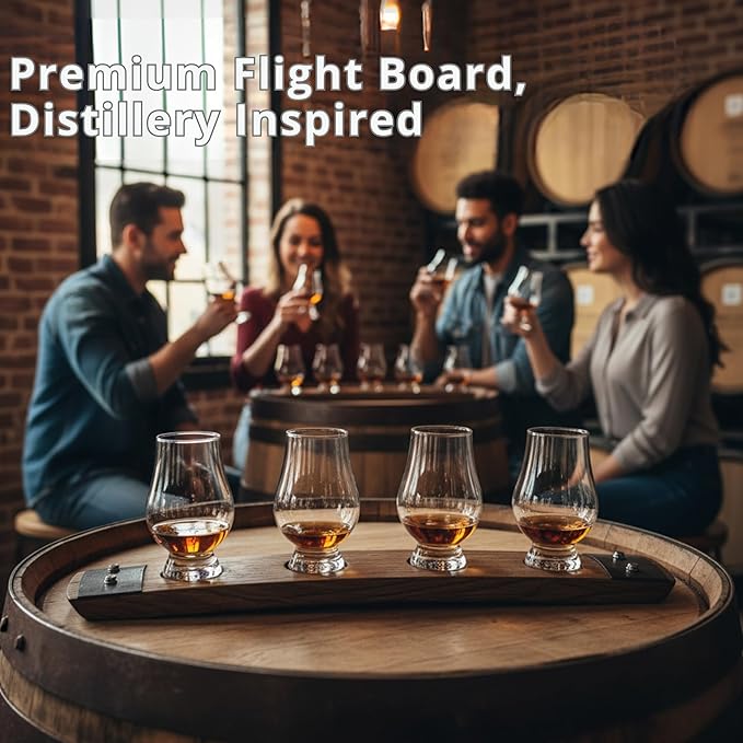 Premium 4 glass Flight/Glencairn Glass flight/Whiskey Tasting (Red Mahogany, With Glasses)