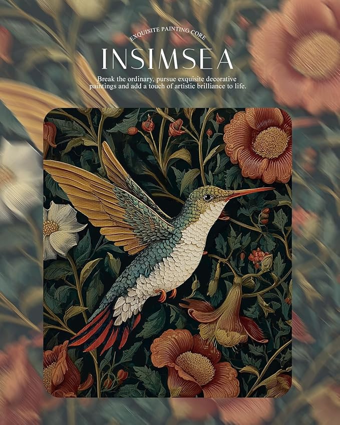 InSimSea Gold Picture Framed Wall Art, Living Room Vintage Moody Hummingbird Wall Decor, William Morris Botanical Canvas Print Art, Home Farmhouse Decor, Antique Paintings with Frame 13x16inch