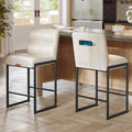 VASAGLE EKHO Collection - Bar Stools Set of 2, Counter Height Stools with Backs, 26.4-Inch Barstools Chairs, Synthetic Leather with Stitching, Mid-Century Modern, Dining Kitchen Island, Cream White