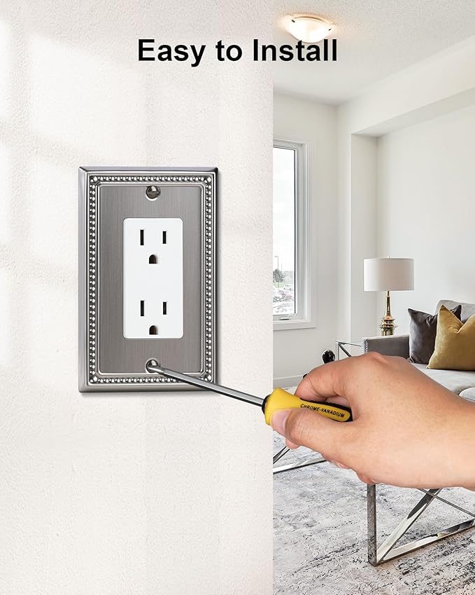 6-Pack Decorator Outlet Cover Plate, Pearls Decorative Switch Plates and Outlet Covers, Antique Silver Metal Wall Plates for Electrical Outlets