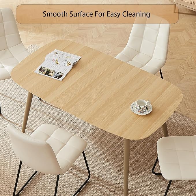 47''Dining Table Set for 4,Modern Wood Dining Table,Leather Dining Chairs 4,Table and Chairs Set of 4,Ideal for Kitchen Dining Room (Natural Color Table, 55.1")