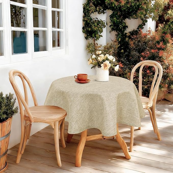 JIUZHEN Round Textured Table Cloth Linen Wrinkle Free Stain Resistant Farmhouse Decorative Circular Tablecloth for Kitchen, Dining, Party, Wedding, Outdoor Use (45 Inch Round,Beige)