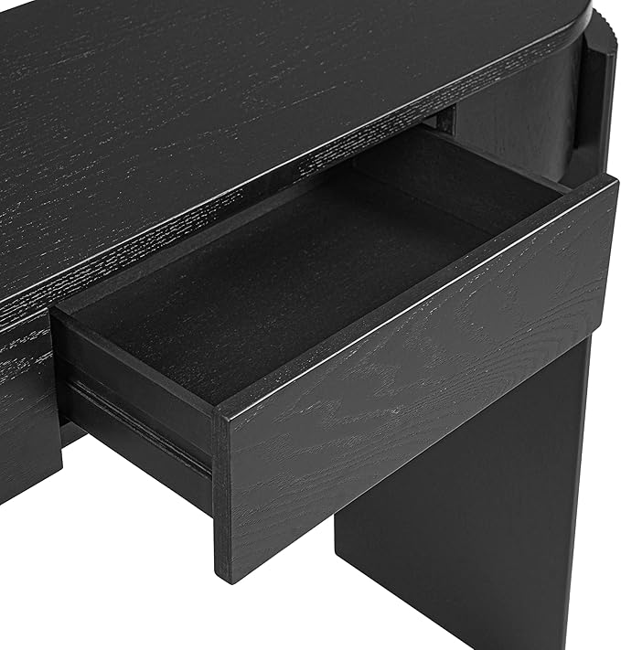 Merax 55" Entryway Table with Oval Top and 2 Drawers, Natural Wood Grain Finish Console Table with Fluted Design for Entryway and Living Room (Black)