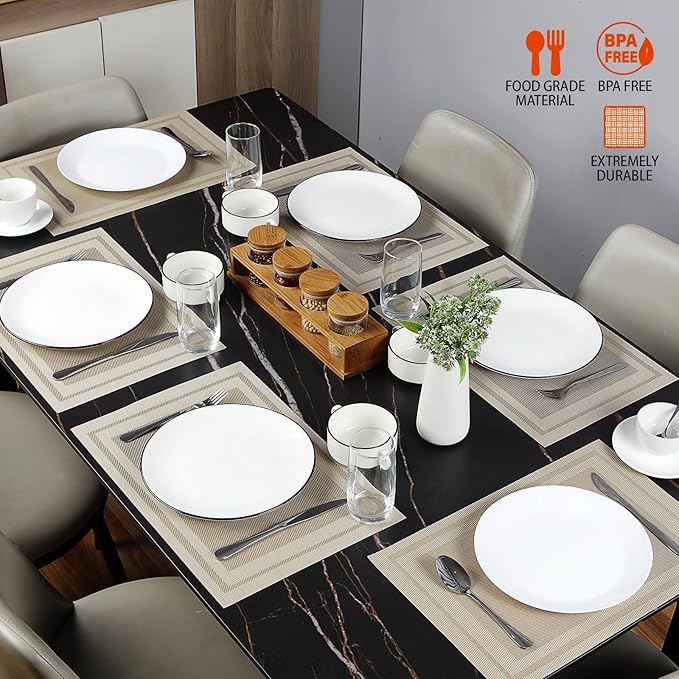 Placemats Set of 6,Washable,Heat and Stain Resistant Indoor/Outdoor Place mats,Vinyl Woven Non Slip Table Mats for Restaurant Table Protection,PVC Placemats(Beige,6PCS)
