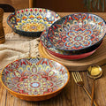 Bohemian Decorative Bowls for Salad, Fruit, 25 oz Pasta and Dinner, Serving Bowls Set for Party, Dishwasher & Microwave Safe (Orange+Red+Blue+Green, 8 Inch)
