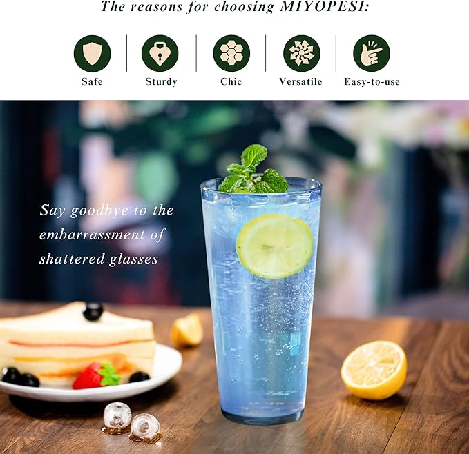 26oz Blue Acrylic Glasses Drinkware (Set of 6), Hammered Design Shatter-Proof Plastic Cups, Reusable Large Drinking Tumblers, Stackable, BPA-Free, Dishwasher-Safe (Blue)