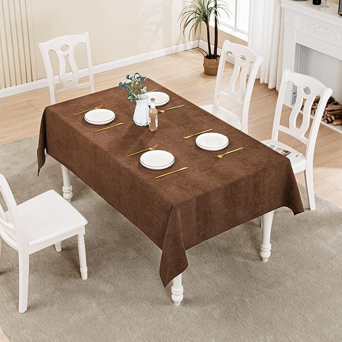 BALCONY & FALCON Rectangle Tablecloth Washable Wrinkle Resistant and Water Proof Table Cloth Decorative Linen Fabric Tablecloths for Dining Parties Kitchen Wedding and Outdoor Use (Brown, 57x85)