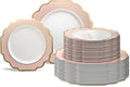 " OCCASIONS " 120 Plates Pack,(60 Guests) Heavyweight Premium Wedding Party Disposable Plastic Plates Set -60 x 10.5'' Dinner + 60 x 8'' Salad/Dessert(Imperial in Blush & Gold)