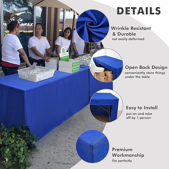 Nasitos 2 Pack Fitted Tablecloth for 4 Foot Tables-Royal Blue Open Back Folding Table Cover Washable and Wrinkle Resistant Table Cloth for Trade Show, Book Fair, Career Fair, Convention, Events