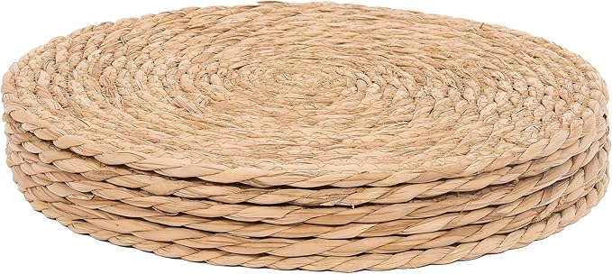 GENMOUS Woven Placemats Set of 6, 13" Round Placemats Natural Water Hyacinth Boho Placemats, Farmhouse Rattan Chargers for Dinner Plates,Rustic Braided Wicker Table Mats for Dining Table,Home,Wedding