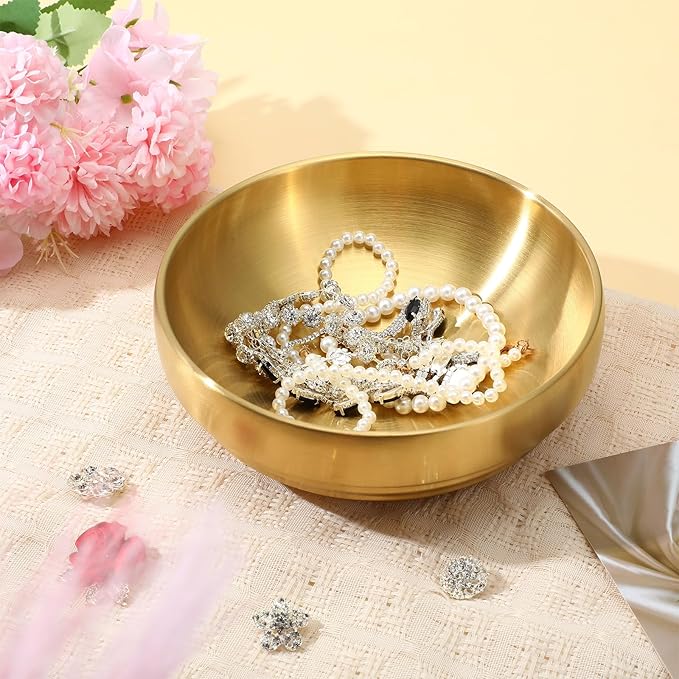 2 Pcs Gold Large Key Bowl, 7.4 Inch Decorative Key Bowl for Entryway Table Catch All Dish Gold Keys Bowls for Entryway Table Home Decor Centerpiece