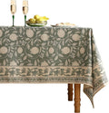 ISAENNE Designer Grayish Green Linen Extra Long Tablecloth Rectangle,Floral Stain Resistant Table Cloth,Fall Vintage Decor Tablecloths for Dining Thanksgiving Kitchen,63"*110"-Andrew A