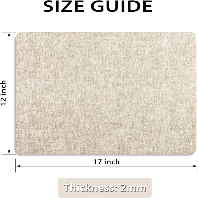 Placemats Set of 12 Washable, Heat Resistant Table Placemats Wipeable Faux Leather Place Mats Non Slip, Waterproof Square Table Mats for Indoor Outdoor, Beige