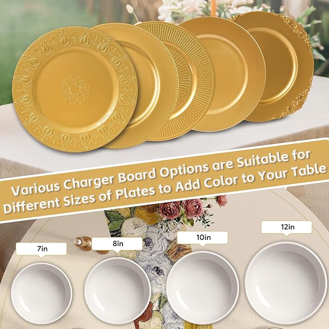 PROY 100 Pcs Gold Charger Plates Bulk, Premium Gold Chargers for Dinner Plates, Table Chargers for Table Setting, Wedding