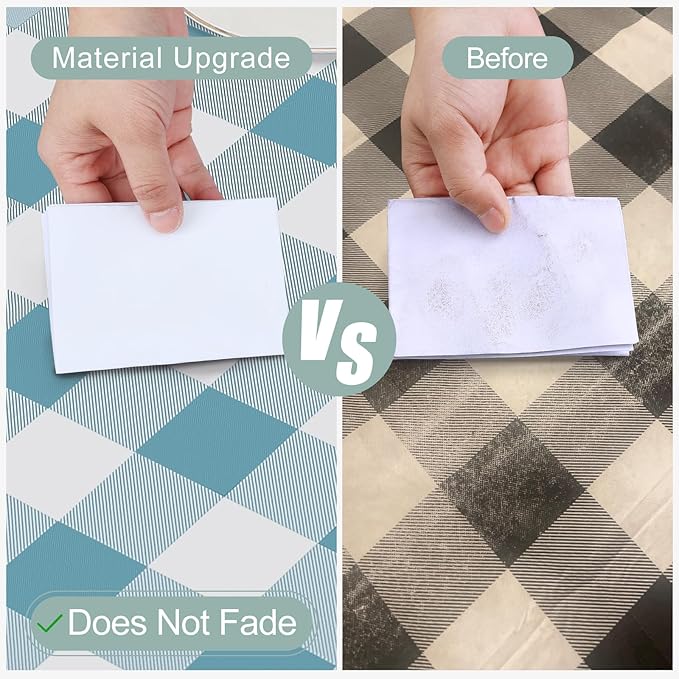 misaya Rectangle Waterproof Vinyl Table Cloth, Buffalo Flannel Backed Tablecloth, Wipeable Plastic Table Cover for Dinner, Kitchen, Outdoor (60" x 84", Aquamarine and White)