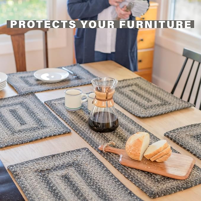 Homespice Flint Hill Jute Braided Placemats, Warm Primitive Decor, Set of 4, Grey 13x19 Oval Table Mats - Vibrant Colors, Durable, Easy to Clean and Protects Furniture