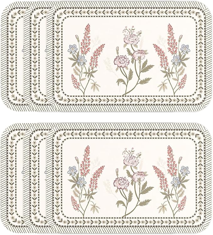 ISAENNE PVC Placemats Set of 6,Rectangular Floral Placemats, Waterproof and Heat-Resistant Place Mats,Decoration for Kitchen, Dinning, Parties, Holiday,12"*17"
