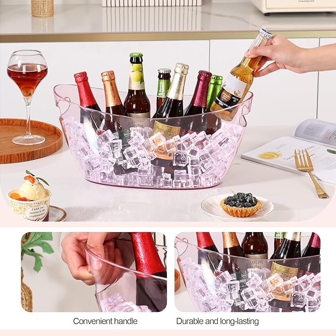 Ice Bucket 2 PCS, Ice Buckets for Parties, Mimosa Bar Supplies Beverage Tub for Valentine's Day Champagne Beer Sparkling Wine Cocktails（5.5L）Extra Large Model (pink) 16.5 * 7.3 * 6.8inch