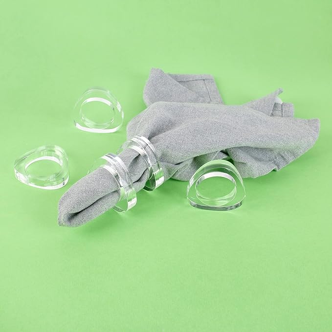 ALPHA Living HOME Clear Acrylic Napkin Rings - Set of 12 Modern Oval Beveled Holders for Cloth Napkins | Elegant Serviette Rings for Dining Table, Wedding, Party & Holiday Décor (Transparent)