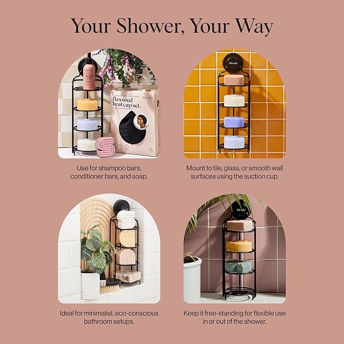 Kitsch Hanging Shower Caddy with Suction Cup – Self-Draining Bar Soap Holder & Shower Caddy for Shampoo Bars, Conditioner Bars & Soap – Rust Proof, Eco-Friendly, Wall Mount or Free-Standing Organizer