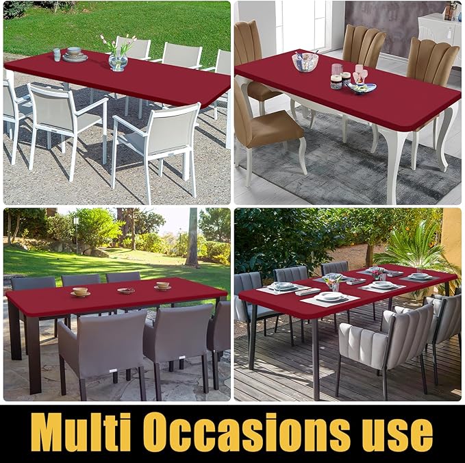 Smiry Rectangle Picnic Table Cloth, Waterproof Elastic Fitted Tablecloths for 8 Foot Tables, Washable Polyester Table Cover for Camping, Indoor and Outdoor (Wine Red, 30"x96")