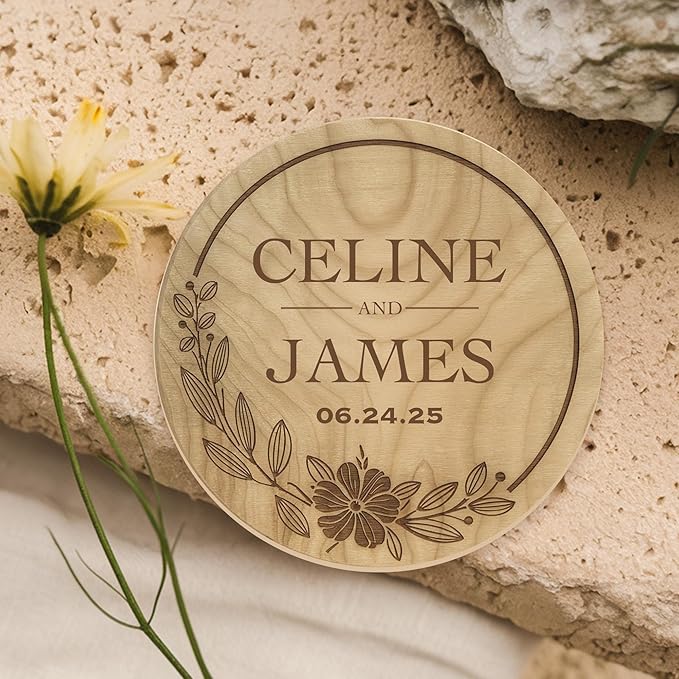100 Pack Personalized Wedding Coasters, Custom Cardboard Coasters for Drinks with Photo Print and Text, Keepsake Wedding Favors and Gifts for Couples, 3.95" Round (Design 4)