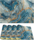 Marble Linen Placemats Set of 4, Modern Abstract Foil Stone Texture Gold Blue Marble Washable Place Mats, Non Slip Placemat for Home Party Dining Tables Wedding Kitchen Banquets Decor 12x17 Inch