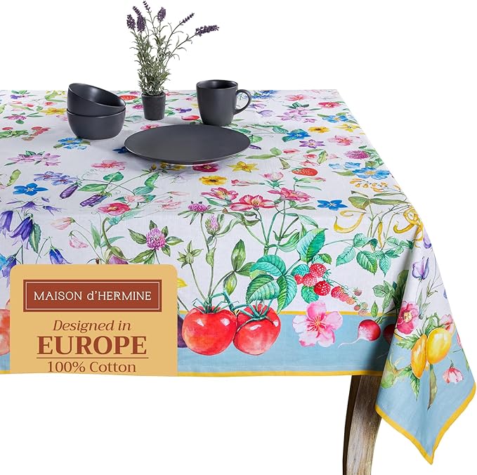 Maison d' Hermine Table Cloth Rectangle Table 100% Cotton 70 x 90 Inches Tablecloth Reusable Decorative for Dining Room Farmhouse Home Valentines Day Decorations Spring Summer - Giverny