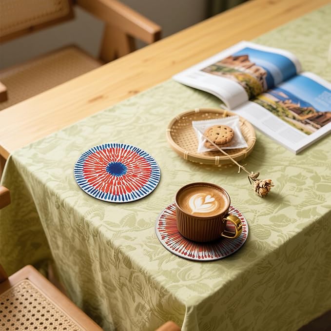 Mid Century Coasters Leather Round Drink Coasters 6 Pcs Set with Holderor for Cup Drink Coffee Table Bar Home Decor