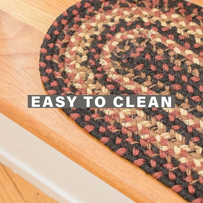 Homespice Prescott Jute Braided Stair Tread, Country Primitive Decor, Set of 13, Black and Red 8x28 Rectangle Rugs for Stairs - Easy to Clean, Tightly Stitched and Durable