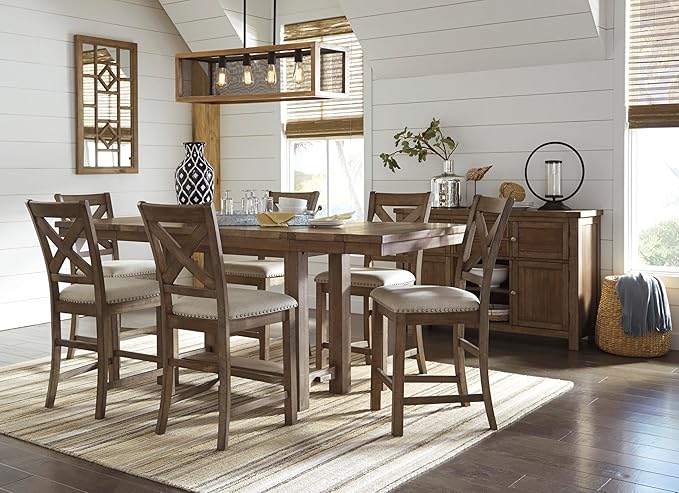 Signature Design by Ashley Moriville Vintage Casual Dining Room Buffet or Server with 4 Cabinets & Center Display Shelf, 2 Drawers, Wood, 56" Wide, Brown