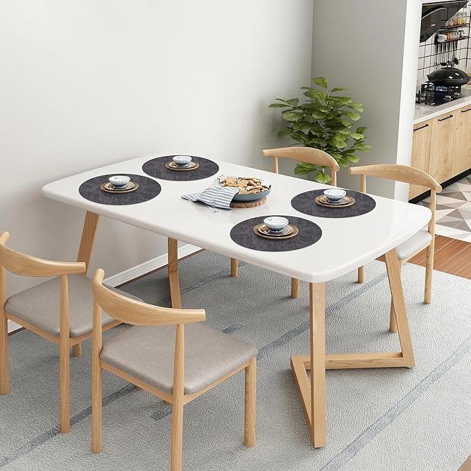 Homaxy Round Faux Leather Placemats and Coasters, Washable Dual-Side Table Mats, Wipeable Heat-Resistant Dining Place Mats for Outdoor and Indoor, Set of 6, Diameter 13 and 3.93 inch, Dark Grey