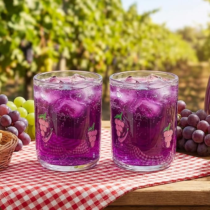 Icon Juice Glasses, 14oz Stemless Wine Drinking Juice Glass Cup for Valentine Party Supplies Gift(2 Pcs,Grape)