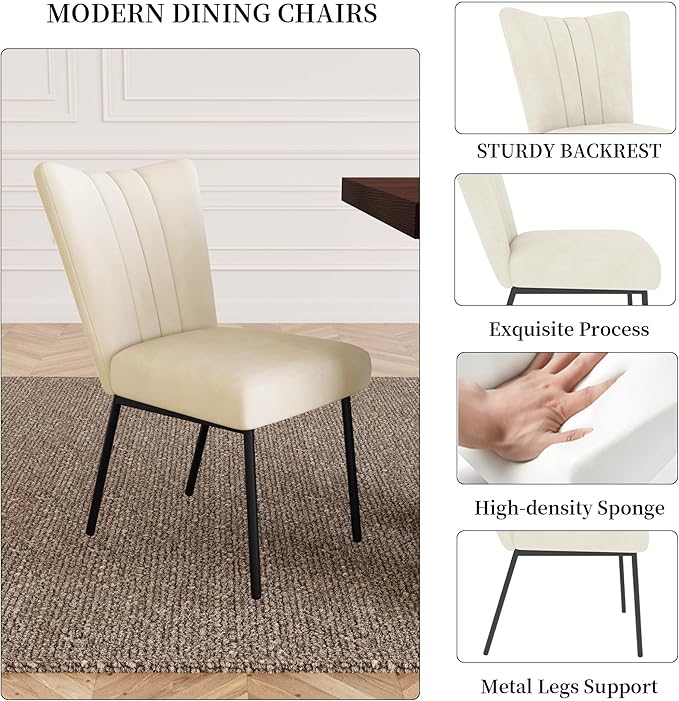 7-Piece Dining Table Set for 6 People, 70.8" MDF Kitchen Table with 6 Velvet Chairs, Space-Saving for Dining Room, Breakfast Nook(Walnut Table+6 Beige Chairs)
