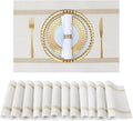 FAVE Placemats Set of 12 White Placemat Woven with Golden Thread Vinyl Placemats for Wedding, Banquet, Birthday, Party, Restaurant Decorations(White, 12"x18"-12PCS)