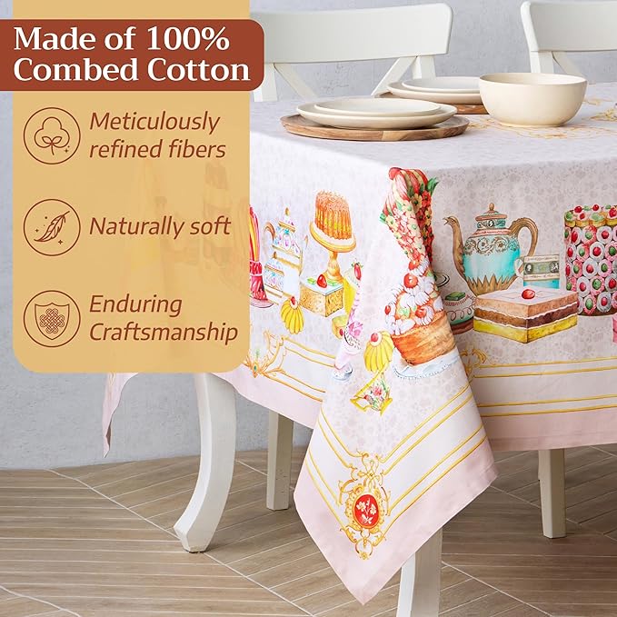 Maison d' Hermine Premium Table Cloth Square Table 100% Combed Cotton 70 x 70 Inches Tablecloth Reusable Decorative for Dining Room, Farmhouse, Home, Party, Festive & Wedding - Pastries