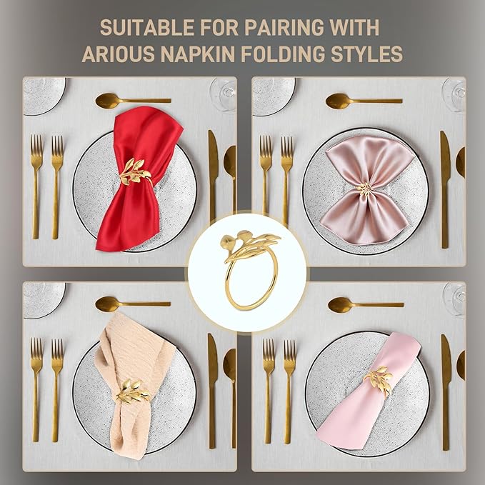 20 PCS High End Gold Leaf Shaped Napkin Rings - Suitable for Hotel Table Setting/Banquet Tableware/Home Dining Table Decoration.